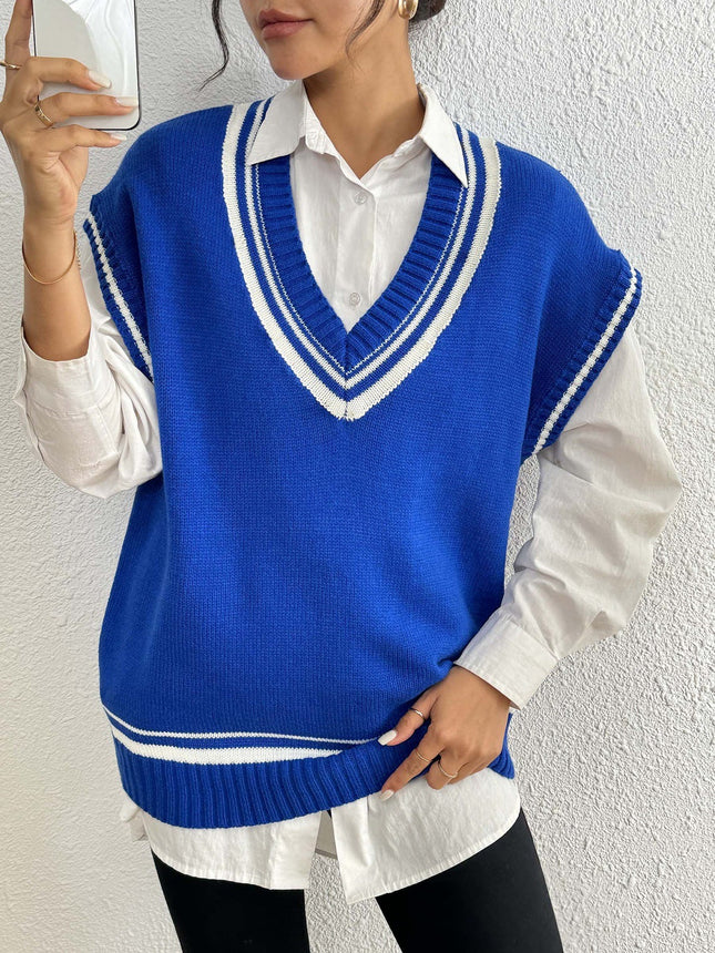 Environment European And American Women's Clothing Color Matching Casual Wool Vest Sweater