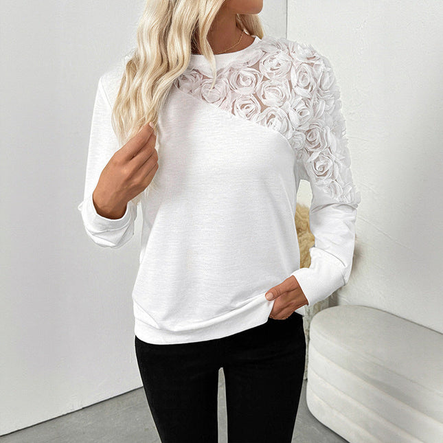 European And American Base Long Sleeve White Top