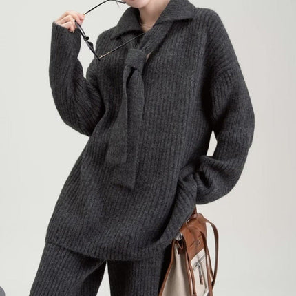 Sweater Suit Knitting Top Casual Trousers Two-piece Set