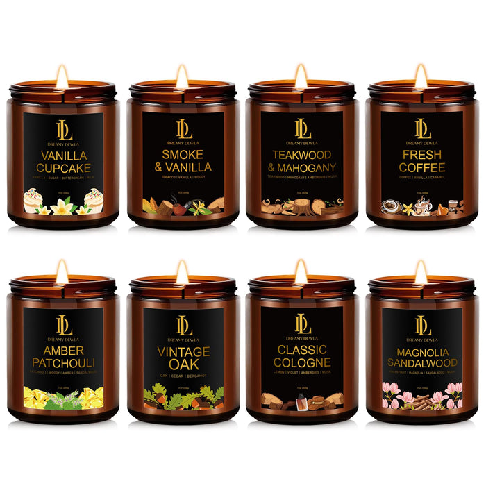 8-Pack Soy Candle Set for Home Scent – Teakwood Mahogany, Vanilla Cupcake, Cologne & More (56 oz)