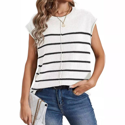 Vest Sleeveless Pullover Striped Seam Bone Stitching Casual Women's Top