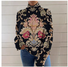 3D Color Matching Pattern Printed Turtleneck Long Sleeve Sweater