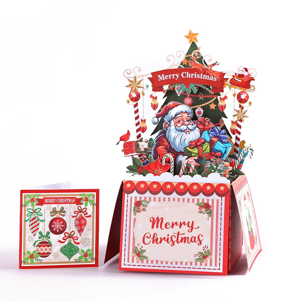 Cat Xmas Party Greeting Cards Christmas TreeThree-dimensional Pop Up Card  With Envelope 3D Postcard Holiday Supplies