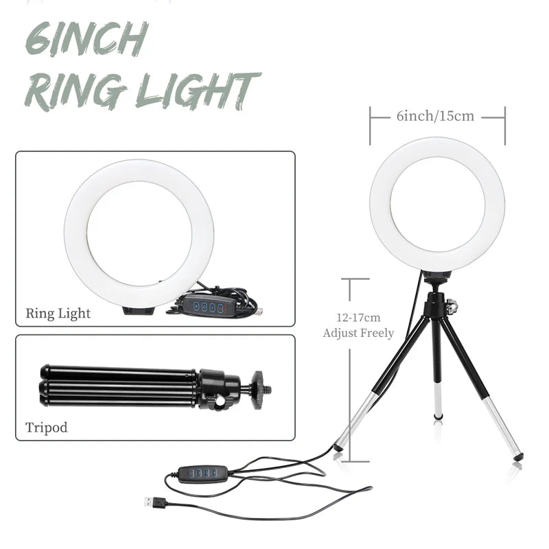 6 inch LED Photography Video Light Panel RGB Filters Lighting Photo Studio Lamp Kit For Shoot Live Streaming Ring Light Tripod