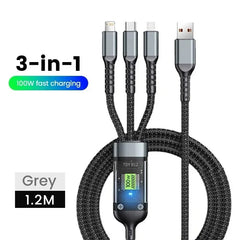 3 In 1 100w Transparent Fast Charging Cable Type C Usb Micro For Iphone Samsung Huawei Xiaomi Pilot Lamp Charger Usb C 6A