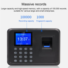 F01 Fingerprint Time Attendance Machine with 2.4 inch TFT Screen, US Plug