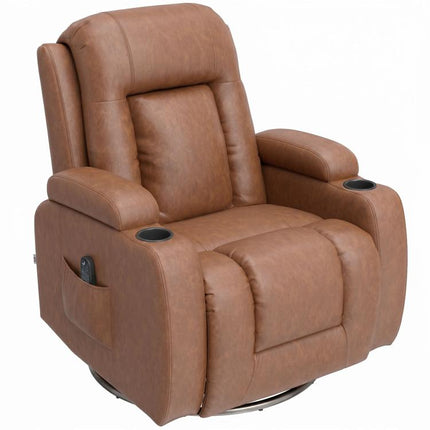 150 Degrees Reclining Heated Massage Armchair with Remote Control, PU Leather, Light Brown