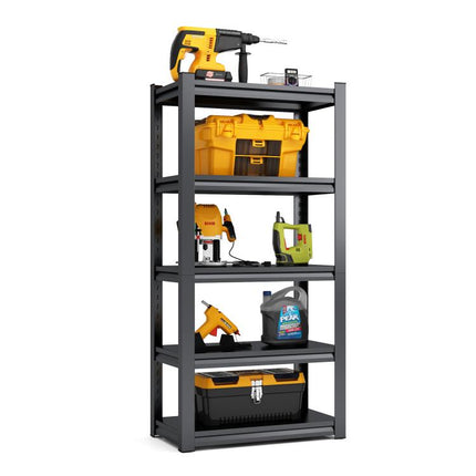 H183cm Schwerlastregal 5 Ebenen – Metall Lagerregal 650kg Tragkraft, Verstellbar, Industrie & Garage, Stabiles Lagerregal, Schwarz, H183cm * B90cm * T40cm