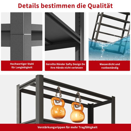 H183cm Schwerlastregal 5 Ebenen – Metall Lagerregal 650kg Tragkraft, Verstellbar, Industrie & Garage, Stabiles Lagerregal, Schwarz, H183cm * B90cm * T40cm