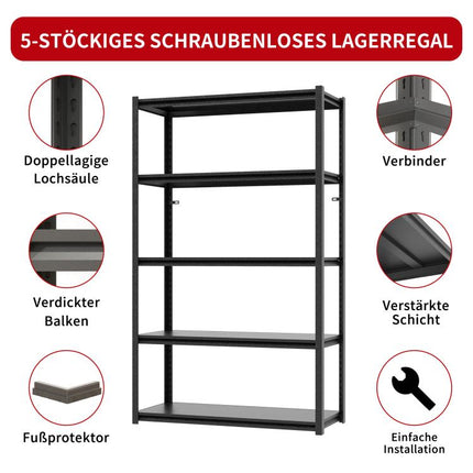 H183cm Schwerlastregal 5 Ebenen – Metall Lagerregal 650kg Tragkraft, Verstellbar, Industrie & Garage, Stabiles Lagerregal, Schwarz, H183cm * B90cm * T40cm