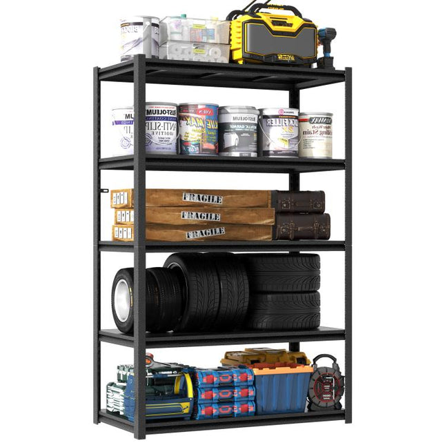 H198cm Schwerlastregal 5 Ebenen – Metall Lagerregal 650kg Tragkraft, H?henverstellbares Industrieregal für Garage, Keller & Werkstatt, Schwarz, H198cm × B120cm × T45.7cm