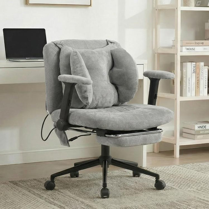 Home office chair, swivel chair, adjustable height desk chair with footrest, load capacity 150kg, gaming chair with armrests, casters, for home office, grey