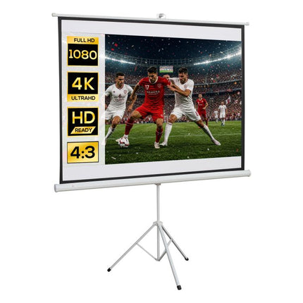 84-Inch 4K HD Projector Screen (4:3 Format) with Foldable, Height-Adjustable Tripod – Portable Projector Screen, 160-Degree Wide Viewing Angle – For Home Cinema & Outdoor Use (White)