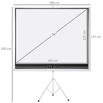 84-Inch 4K HD Projector Screen (4:3 Format) with Foldable, Height-Adjustable Tripod – Portable Projector Screen, 160-Degree Wide Viewing Angle – For Home Cinema & Outdoor Use (White)