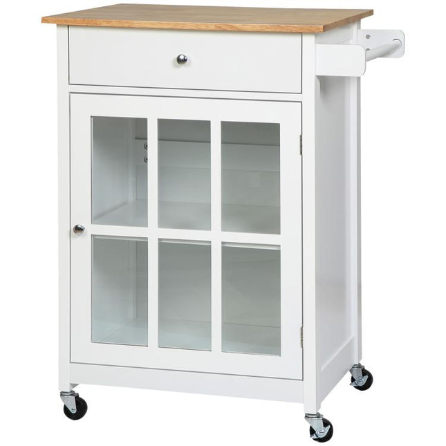 Carrello da Cucina Multiuso con 4 Ruote, in Legno Bianco, 67x48x86.5cm