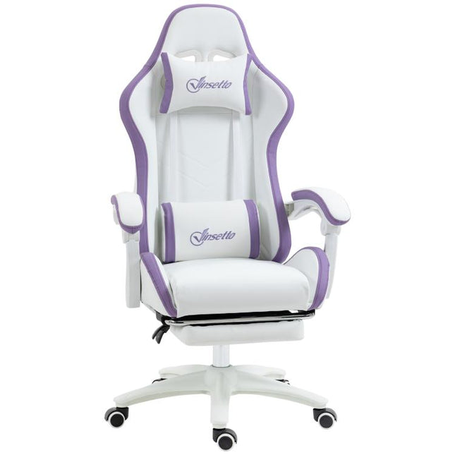 Gaming Chair with Adjustable Height and Reclining Backrest, 65x65x121-129 cm, White and Purple