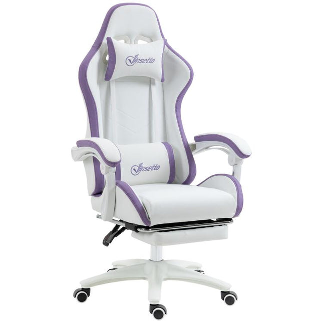 Gaming Chair with Adjustable Height and Reclining Backrest, 65x65x121-129 cm, White and Purple