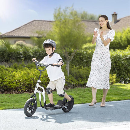 Scooter for Children Aged 5–12 with Brake, Kickstand, and Adjustable Handlebar, 129x52x80–88 cm, Black and White