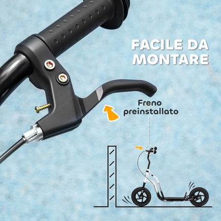Scooter for Children Aged 5–12 with Brake, Kickstand, and Adjustable Handlebar, 129x52x80–88 cm, Black and White