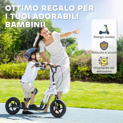 Scooter for Children Aged 5–12 with Brake, Kickstand, and Adjustable Handlebar, 129x52x80–88 cm, Black and White