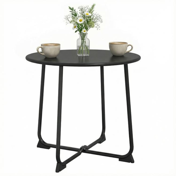 Tavolino da Caffè da Esterno Rotondo 50 cm, Tavolo in Metallo con Base a X e Piedini Antiscivolo, Nero