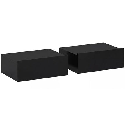 Set di 2 Comodini Sospesi Moderni con Cassetto in Legno, 40x30x15cm, Nero
