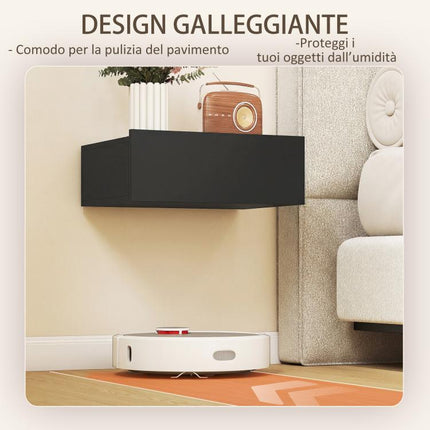 Set di 2 Comodini Sospesi Moderni con Cassetto in Legno, 40x30x15cm, Nero