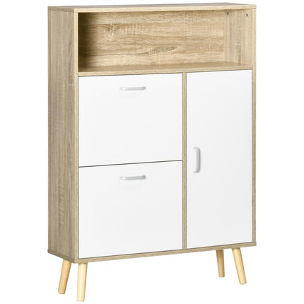 Scarpiera Salvaspazio per 8 Paia di Scarpe con 2 Ante e Armadietto in Legno, 80x25.5x112.5cm, Bianco
