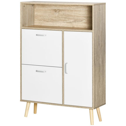Scarpiera Salvaspazio per 8 Paia di Scarpe con 2 Ante e Armadietto in Legno, 80x25.5x112.5cm, Bianco