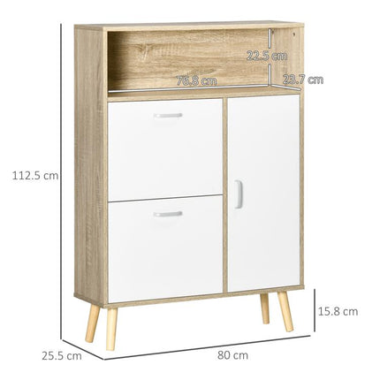 Scarpiera Salvaspazio per 8 Paia di Scarpe con 2 Ante e Armadietto in Legno, 80x25.5x112.5cm, Bianco