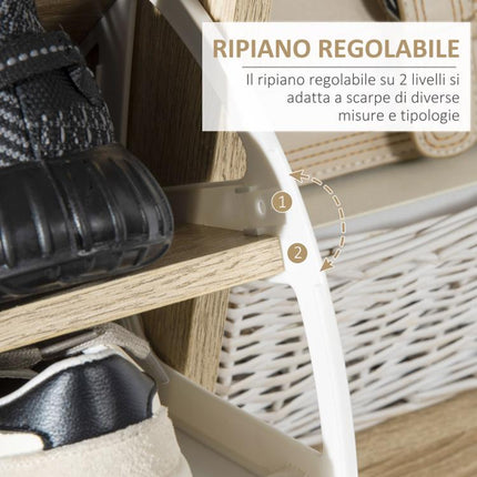 Scarpiera Salvaspazio per 8 Paia di Scarpe con 2 Ante e Armadietto in Legno, 80x25.5x112.5cm, Bianco