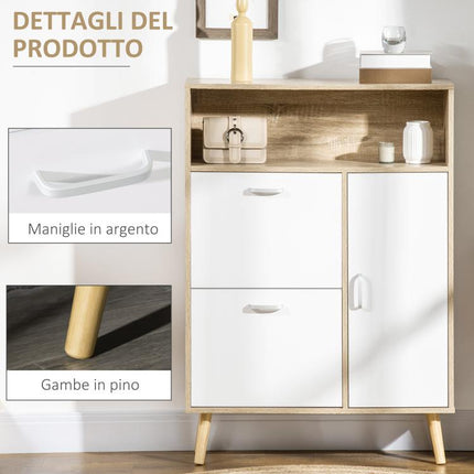 Scarpiera Salvaspazio per 8 Paia di Scarpe con 2 Ante e Armadietto in Legno, 80x25.5x112.5cm, Bianco