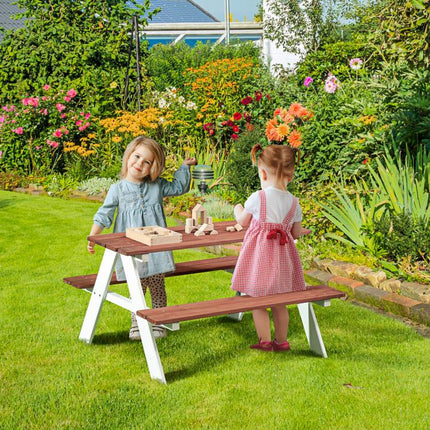 Set Tavolo da Picnic per Bambini 3-8 Anni con Panche in Legno, 89x79x50 cm, Marrone