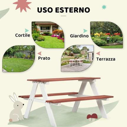Set Tavolo da Picnic per Bambini 3-8 Anni con Panche in Legno, 89x79x50 cm, Marrone