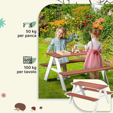Set Tavolo da Picnic per Bambini 3-8 Anni con Panche in Legno, 89x79x50 cm, Marrone