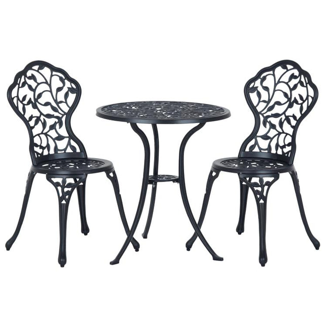 3-Piece Garden Set with 2 Outdoor Chairs and Round Aluminum Table, Black