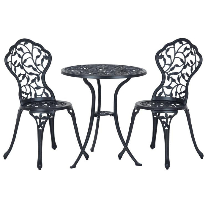 3-Piece Garden Set with 2 Outdoor Chairs and Round Aluminum Table, Black