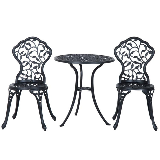3-Piece Garden Set with 2 Outdoor Chairs and Round Aluminum Table, Black