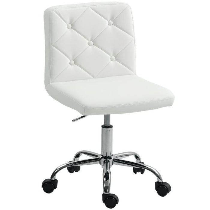 Sedia da Ufficio Regolabile con Rivestimento a Bottoni, in Pelle PU, Schiuma e Acciaio, 44x50x78-88 cm, Bianco