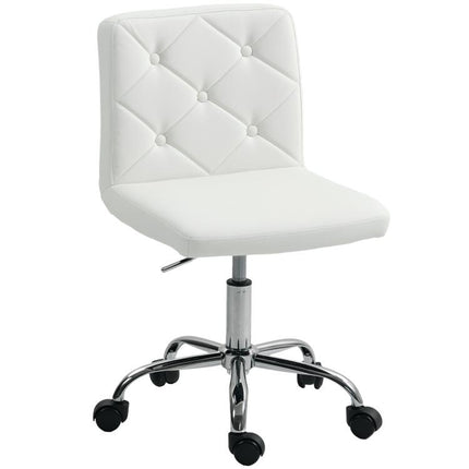 Sedia da Ufficio Regolabile con Rivestimento a Bottoni, in Pelle PU, Schiuma e Acciaio, 44x50x78-88 cm, Bianco