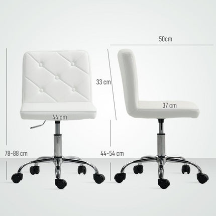 Sedia da Ufficio Regolabile con Rivestimento a Bottoni, in Pelle PU, Schiuma e Acciaio, 44x50x78-88 cm, Bianco