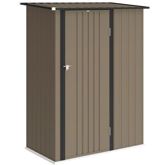 Capanno Porta Attrezzi in Metallo con Tetto Inclinato e Porta Bloccabile, 142x86x189 cm, Marrone