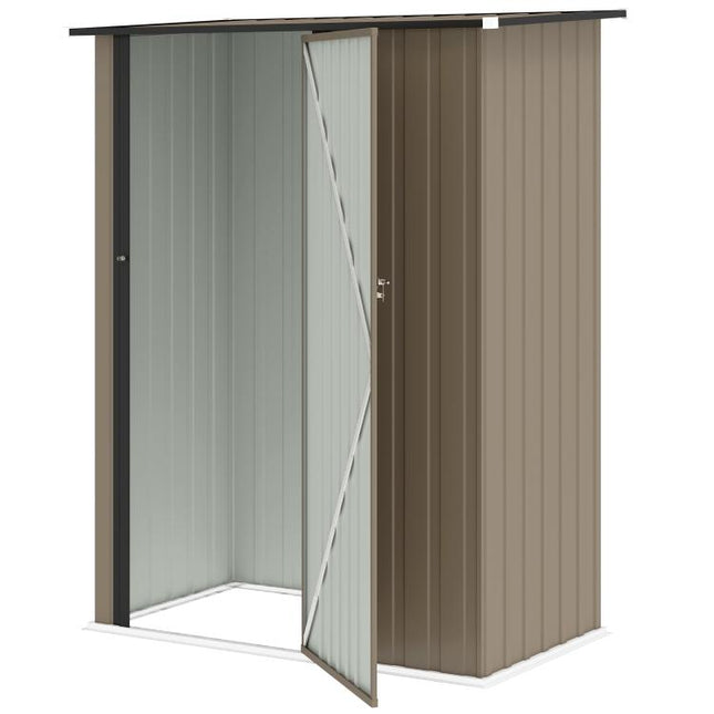 Capanno Porta Attrezzi in Metallo con Tetto Inclinato e Porta Bloccabile, 142x86x189 cm, Marrone