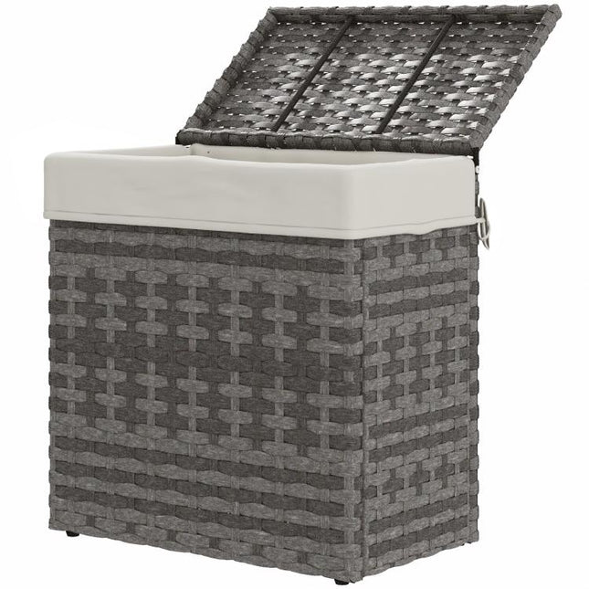 Rattan Garden and Home Storage Basket with Fabric Lining, 57x34x62cm, Grey