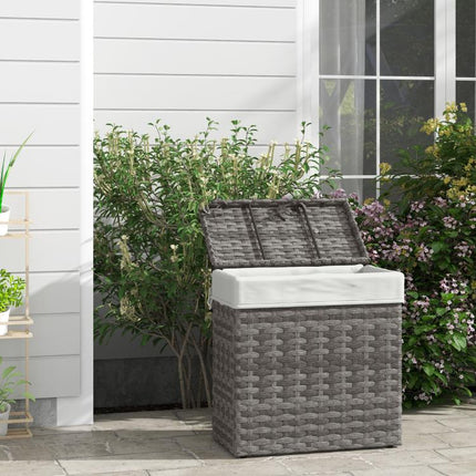 Rattan Garden and Home Storage Basket with Fabric Lining, 57x34x62cm, Grey