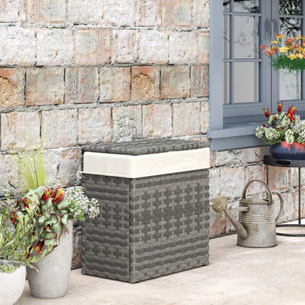 Rattan Garden and Home Storage Basket with Fabric Lining, 57x34x62cm, Grey