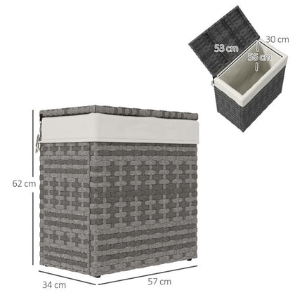 Rattan Garden and Home Storage Basket with Fabric Lining, 57x34x62cm, Grey