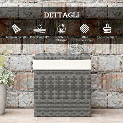 Rattan Garden and Home Storage Basket with Fabric Lining, 57x34x62cm, Grey