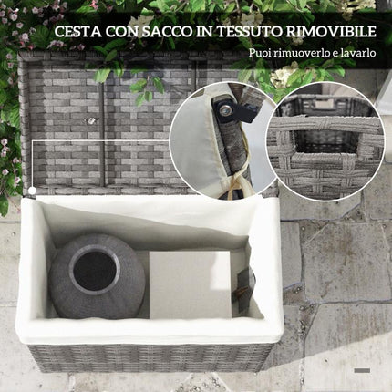Rattan Garden and Home Storage Basket with Fabric Lining, 57x34x62cm, Grey