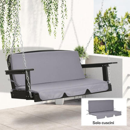 Outdoor Cushions for 3-Seater Garden Swing with Ties, 2 Pieces (130x45x5 cm), Grey